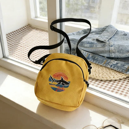 Canvas Mini Crossbody Bag with Vintage Graphic Print