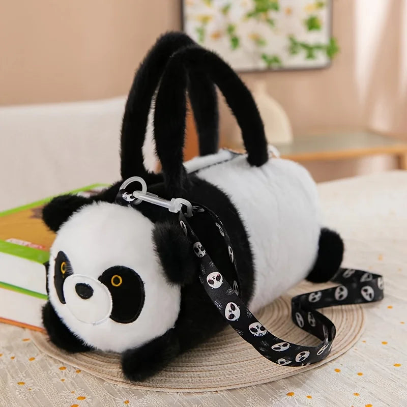 Panda Print Faux Fur Shoulder Bag Stylish Round Tote Bag Casual Style Single Crossbody Bag