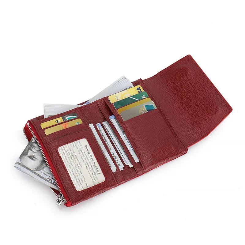 Glossy Genuine Leather Short Wallet Women High-End Lacquered Magnetic Buckle Wallet