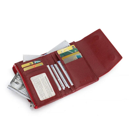 Glossy Genuine Leather Short Wallet Women High-End Lacquered Magnetic Buckle Wallet