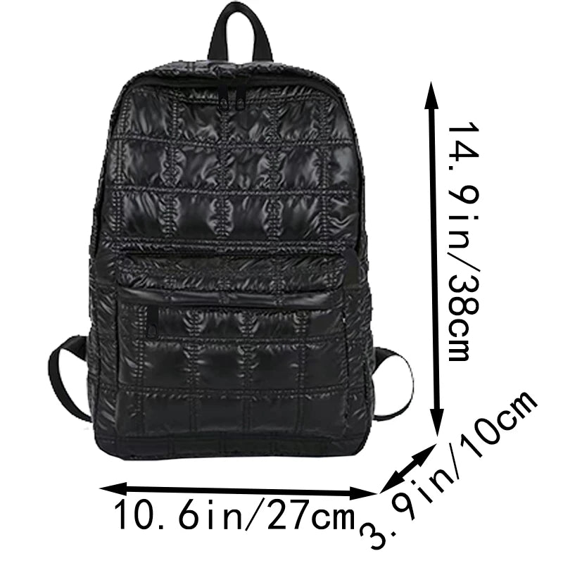 Quilted Metallic Backpack – Multi-Compartment Shiny Daypack for Women