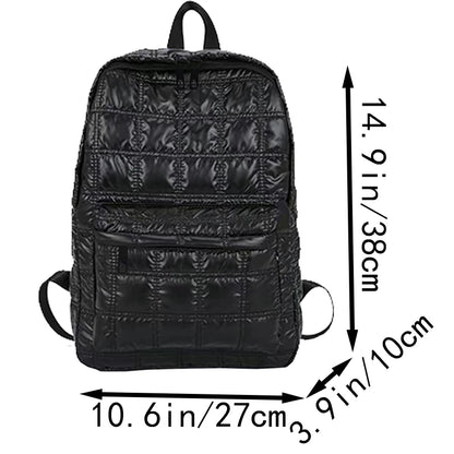 Quilted Metallic Backpack – Multi-Compartment Shiny Daypack for Women