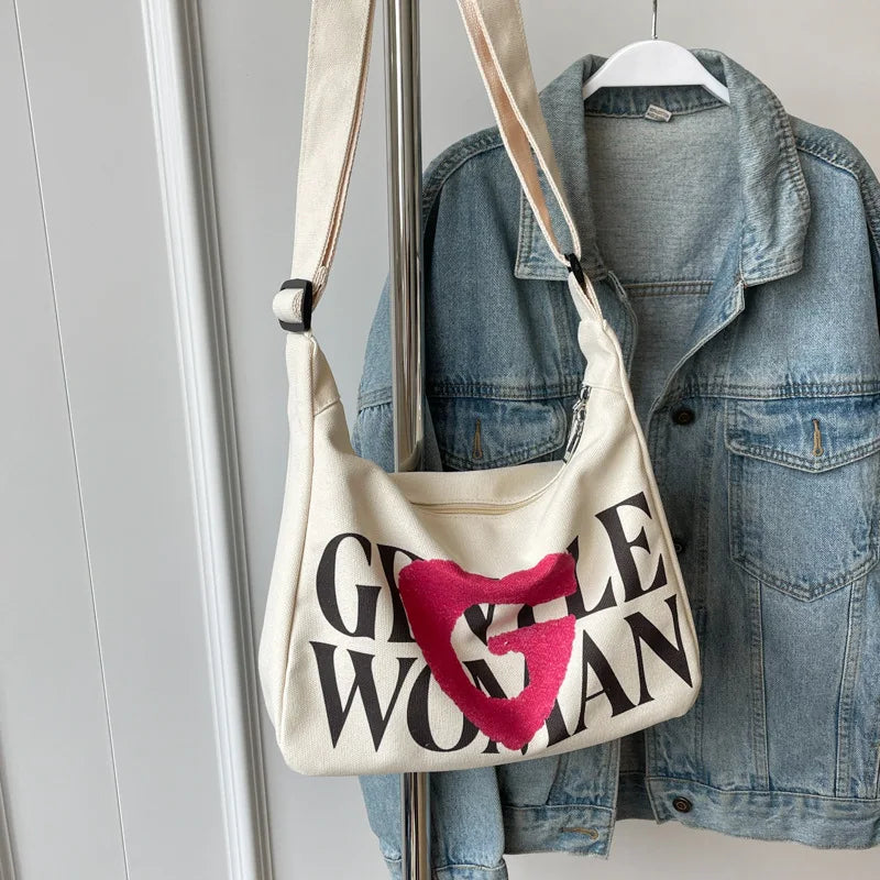 Encrypted Padded Letters Canvas Bag Fashionable Gentlewoman Shoulder Chic Pattern Daily Use Work
