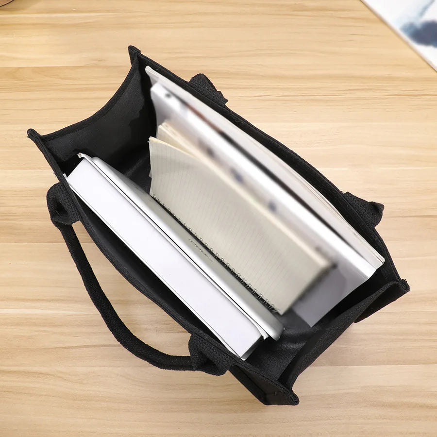 Homefish Leisure Thickened Handheld Canvas Tote Bag Black Three-Dimensional Large-Capacity Simple
