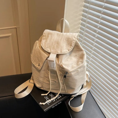 Mini Drawstring Flap Backpack Water-Resistant for Women
