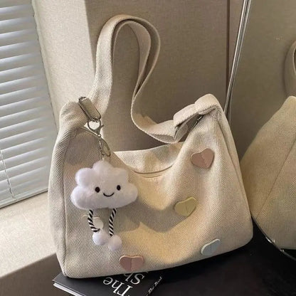 Love Heart Large Capacity Dumpling Pendant Kawaii Tote Simple Casual Shoulder Crossbody Bag