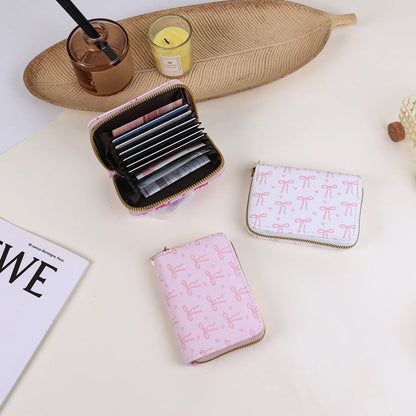Pu Leather Ladies Card Case Cartoon Bow Sweet Mini Coin Purse Lightweight Card Case