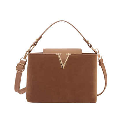 Mini Suede Crossbody Bag for Women – Faux Suede Handbag with Gold V Clasp