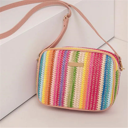 Straw Woven Crossbody Bag Women Colorful Boho Shoulder Bag