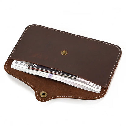 Simple Mobile Phone Leather Wallet Retro Men Crazy Horse Long Envelope Flip