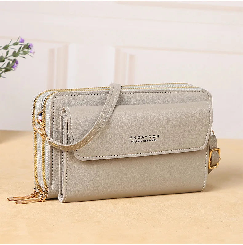 Multi-Zipper Crossbody Bag – Women's PU Leather Phone Purse & Clutch Wallet
