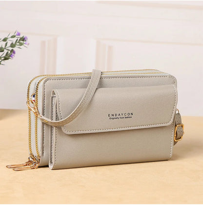 Multi-Zipper Crossbody Bag – Women's PU Leather Phone Purse & Clutch Wallet