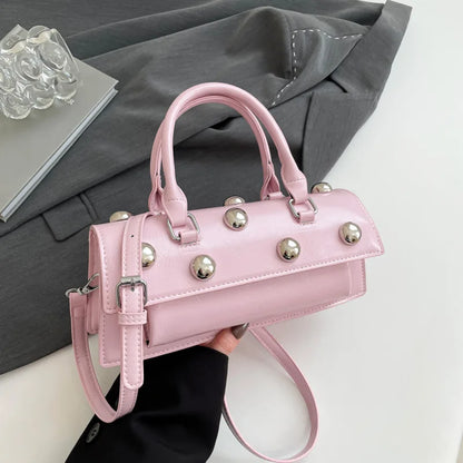 Retro Small Rivets Pu Leather Shoulder Bag Women Trend Y2k Luxury Handbags Purses Females Crossbody