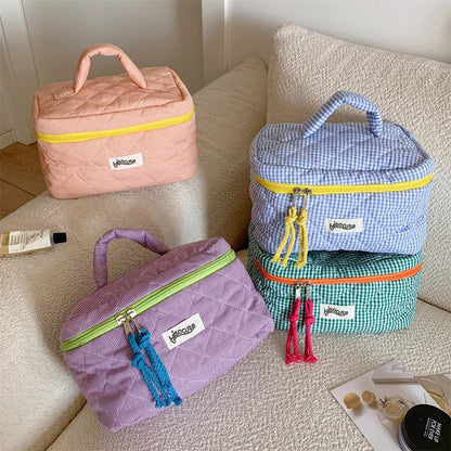 Plaid Cosmetic Bag Set Simple Style Large Capacity Portable Tools Storage Homebathroom Toiletry