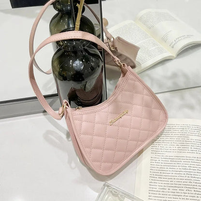 Chic Quilted Pu Handbag Shoulder Bag Women Daily Use Large Capacity Underarm Bag Zipper Closure
