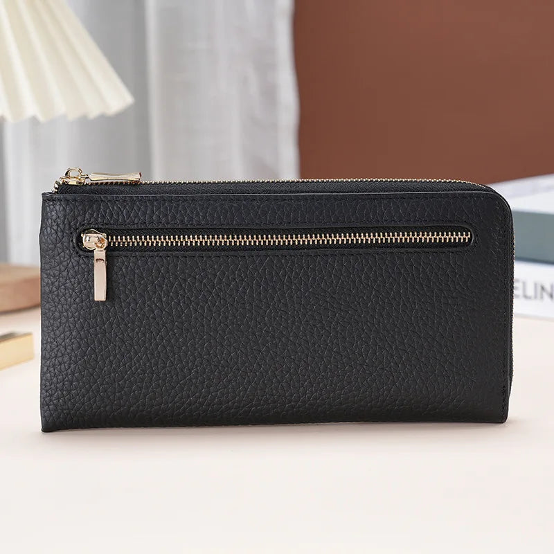 Thin Light Zipper Wallet Leather Women S Wallet Long Rfid Anti-Theft Brush