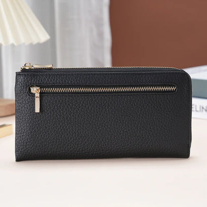 Thin Light Zipper Wallet Leather Women S Wallet Long Rfid Anti-Theft Brush