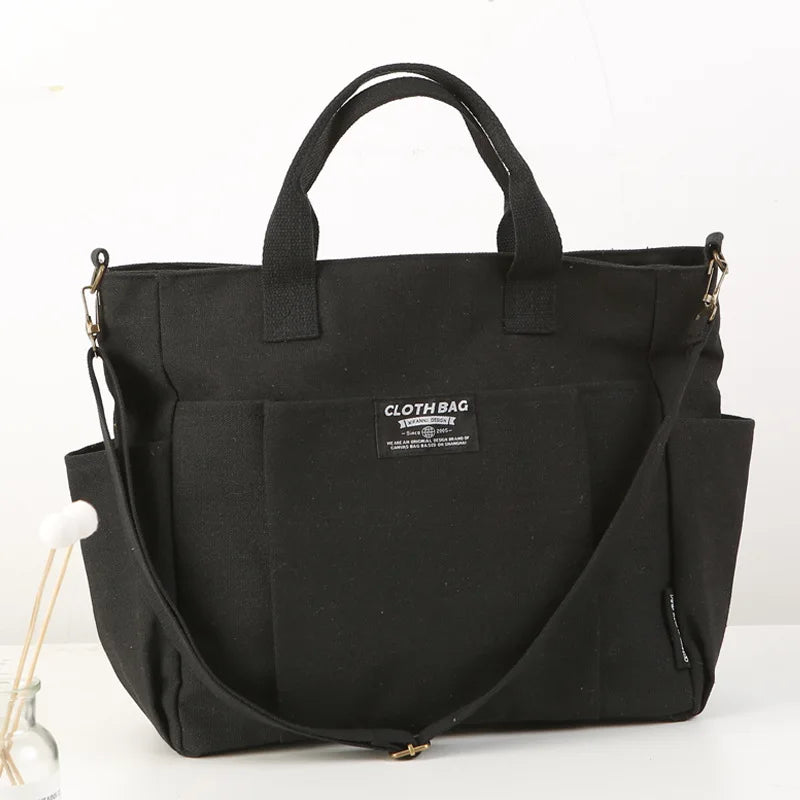 Canvas Multi-Pocket Tote Bag – Large Handbag with Detachable Strap