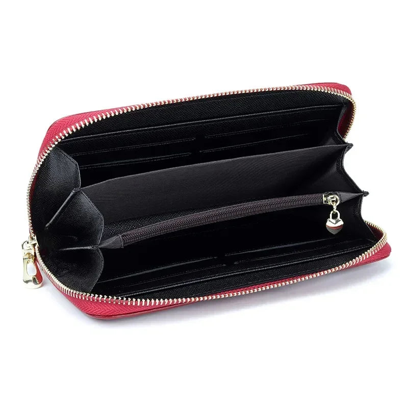 Women S Purse Leather Premium Long Single Zipper Bag Large Capacity Mobile Phone Storage Camellia