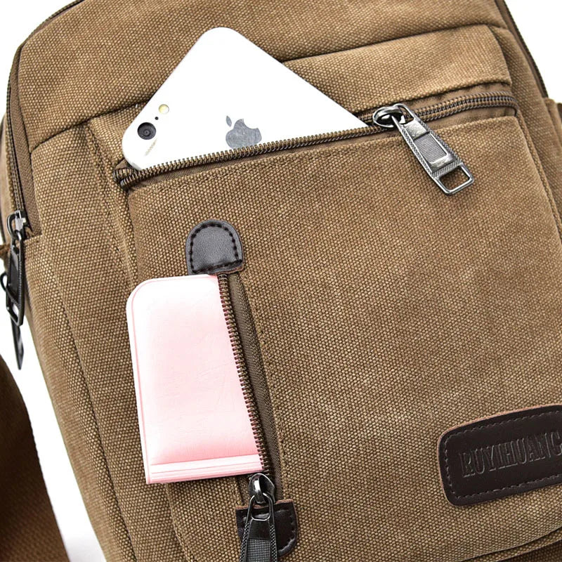 Men S Crossbody Bag Canvas Multi-Compartment Hand-Held Large-Capacity Men S Single-Shoulder Bag