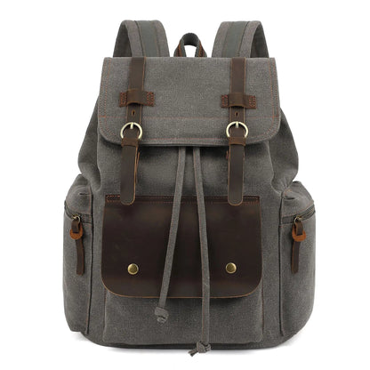 Retro Bag Lid Wear-Resistant Canvas Men S Backpack Large Capacity 15 6-Inch Computer-Stored Travel