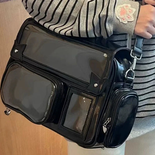 Y2k Cute Ita Bag Harajuku Large Capacity Japanese Solid Color Backpack Women Square Leather Anime