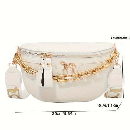 Crocodile Pattern PU Leather Crossbody Bag with Gold Chain Strap