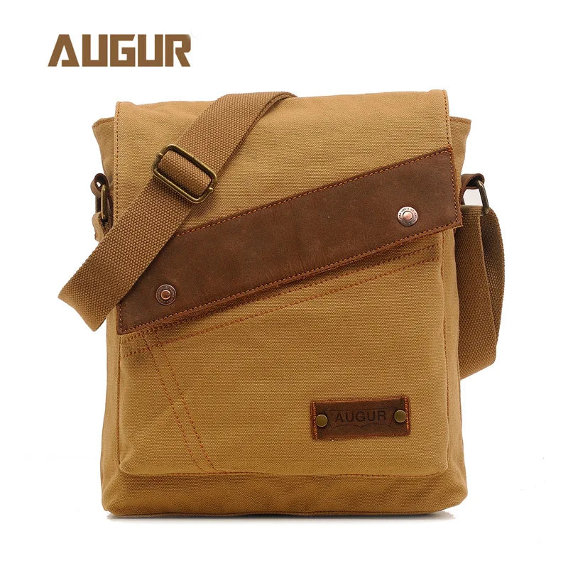 Men S Canvas Leather Patchwork Crossbody Single-Shoulder Bag