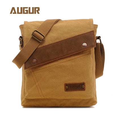 Men S Canvas Leather Patchwork Crossbody Single-Shoulder Bag