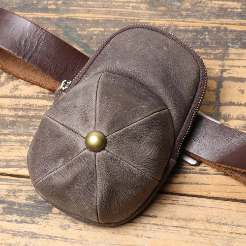 Men S Real Leather Hat Waist Zipper Crazy Horse Key Change Purse Large Capacity Mobile Phone