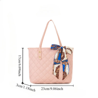 Quilted Tote Bag with Scarf – Large Capacity Women's Shoulder Bucket Bag