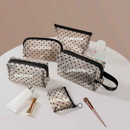 Homefish Heart Transparent Mesh Makeup Bag Multifunction Portable Women Cosmetic Storage Pouch