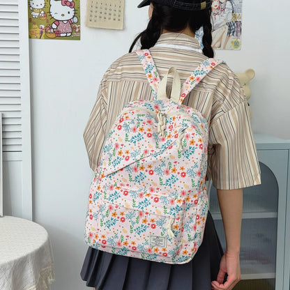 Sweet Fresh Floral Print Backpack Teen Girls Light Weight Multi-Purpose Large Capacity School Bag