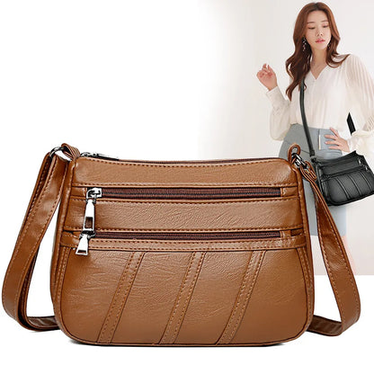 Multi-Pocket PU Leather Crossbody Bag for Women