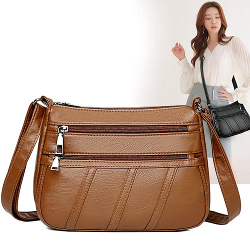 Multi-Pocket PU Leather Crossbody Bag for Women