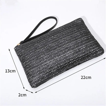 Straw Woven Clutch Bag – Slim Zipper Wristlet Purse for Women