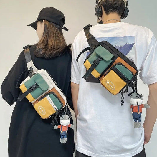 Men S Shoulder Bag Cross Body Casual Hip Hop Trend Chest Personality Canvas Sports Waist