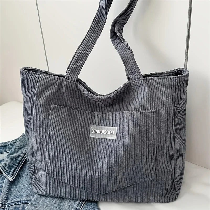Corduroy Shoulder Tote Bag – Large Capacity Casual Handbag