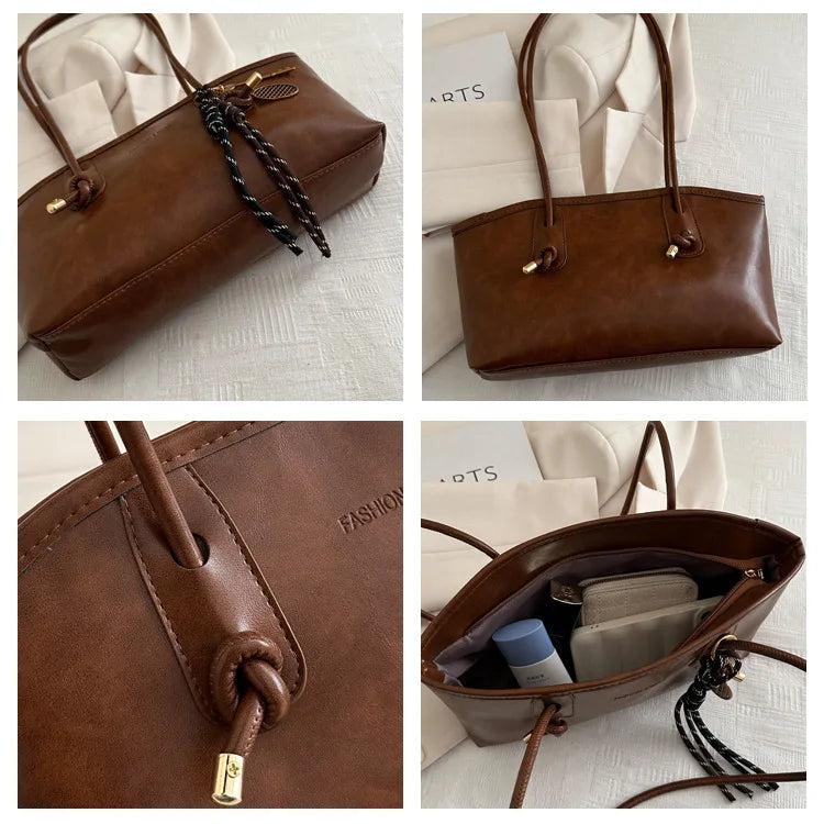Vintage Leather Shoulder Bag – Large Capacity Women's Handbag