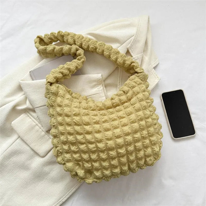 Quilted Pleated Shoulder Bag – Large Capacity Hobo Handbag