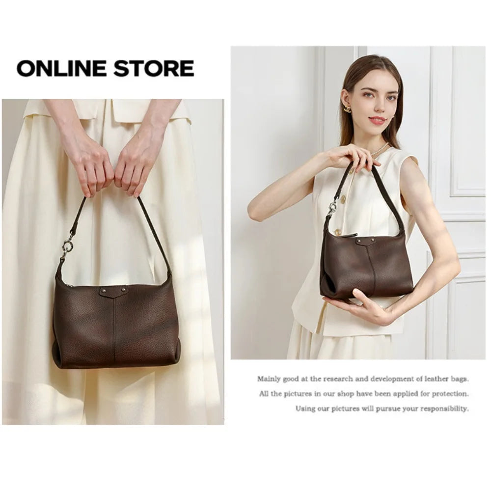 Genuine Leather Ladies Hand-Held Tote Bag Large-Capacity Simple Commuting Crossbody Bag