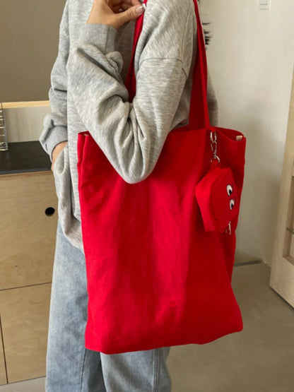 Embroidery Canvas Shoulder Bag with Mini Coin Pouch