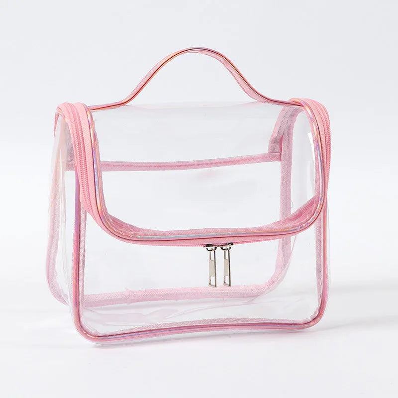 Large Capacity Clear Pvc Cosmetic Bag Waterproof Transparent Toiletry Bag Organizer Top Handle