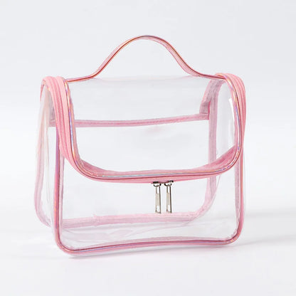 Large Capacity Clear Pvc Cosmetic Bag Waterproof Transparent Toiletry Bag Organizer Top Handle