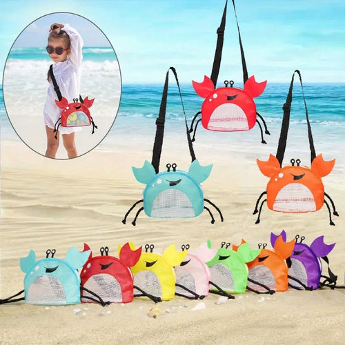 Novelty Design Crab Mesh Storage Bag Cute Cartoon Pattern Zipper Beach Bag Girl Shoulder Bag