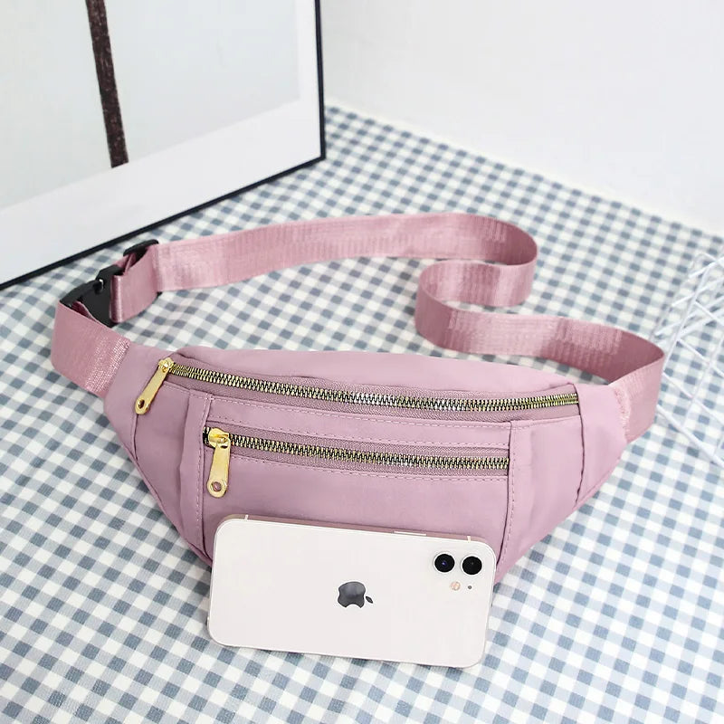 Leisure Simple Unisex Waist Bag Nylon Solid Color Chest Waterproof Wear-Resistant Lightweight