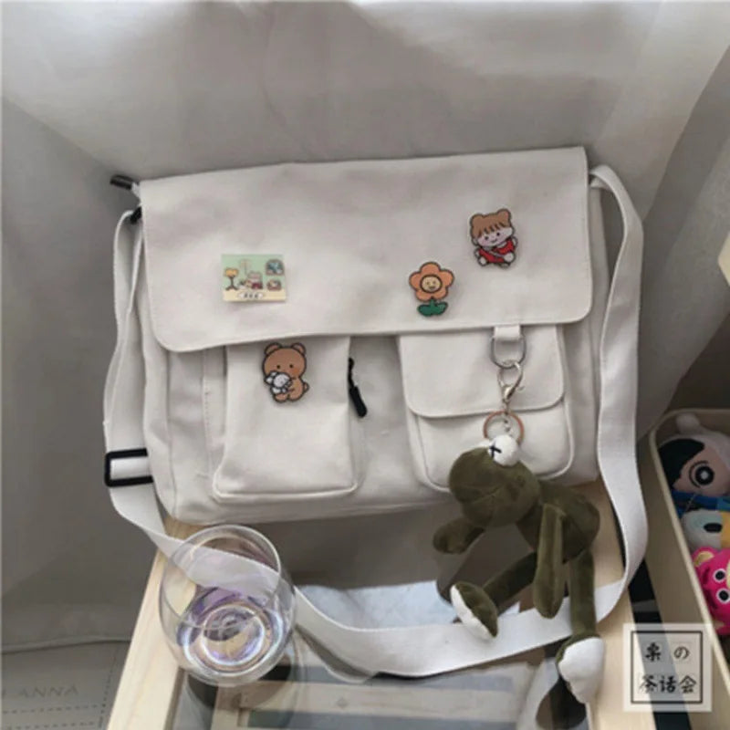 Cute Canvas Messenger Bag for Women – Kawaii Printed Shoulder Satchel