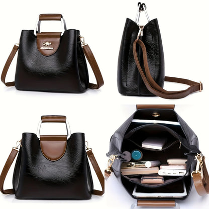 Leather Tote Bag – Vintage Two-Tone Crossbody Handbag for Women