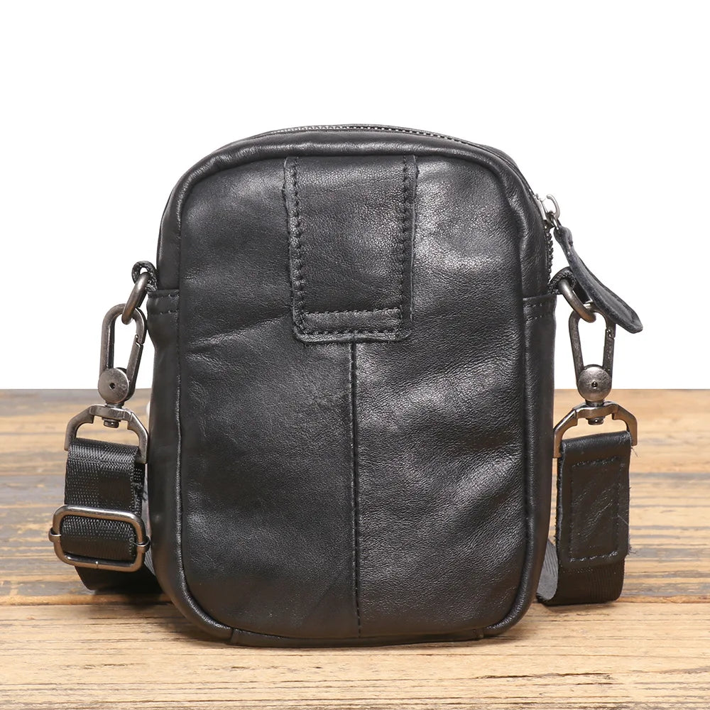 Crossbody Cowhide Waist Bag Belt Retro Genuine Leather Single-Shoulder Backpack