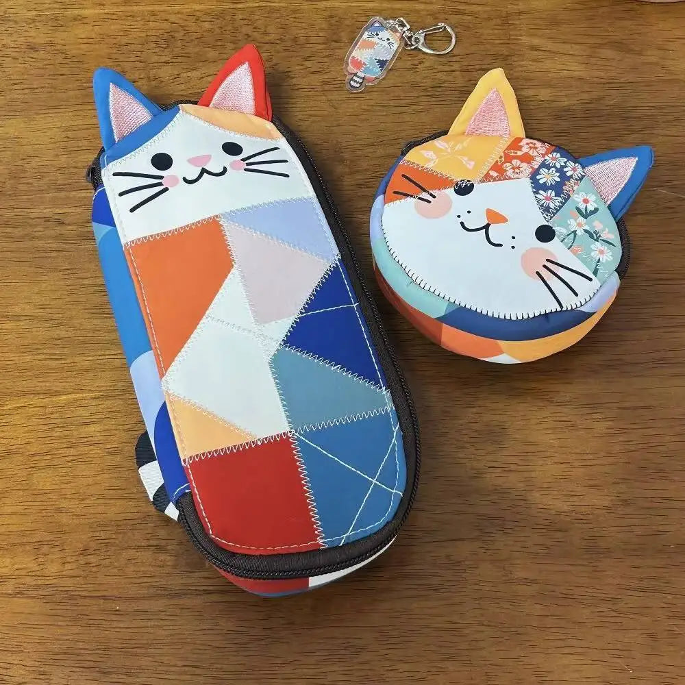 Cat Patchwork Coin Purse – Cute Zipper Pouch & Makeup Bag